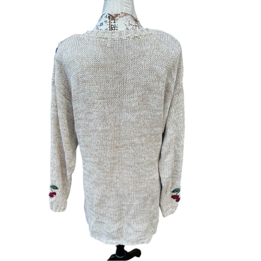Vintage White Stag Patchwork Knit Sweater Folk Art Cottagecore M Longline Winter - Picture 2 of 16